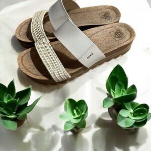 Reef Sandals Womens Size 9 White Beige Woven Cork Platform Slides